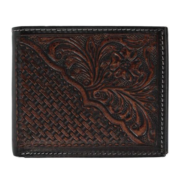 American Bison Men's Hand Tooled Leather Bifold Wallet - Picture 1 of 5